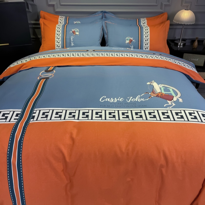 91家纺网 家纺一手货源 找家纺 金爱家2021新款大版磨毛条格简约四件套追电-桔