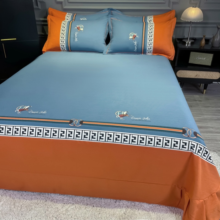 91家纺网 家纺一手货源 找家纺 金爱家2021新款大版磨毛条格简约四件套追电-桔