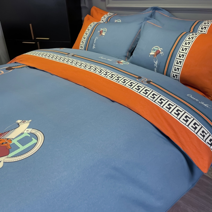 91家纺网 家纺一手货源 找家纺 金爱家2021新款大版磨毛条格简约四件套追电-桔