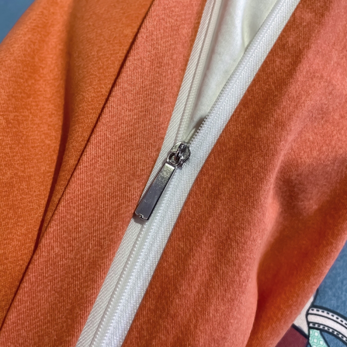 91家纺网 家纺一手货源 找家纺 金爱家2021新款大版磨毛条格简约四件套追电-桔