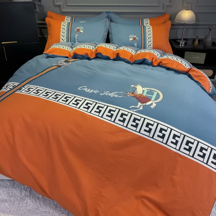 91家纺网 家纺一手货源 找家纺 金爱家2021新款大版磨毛条格简约四件套追电-桔