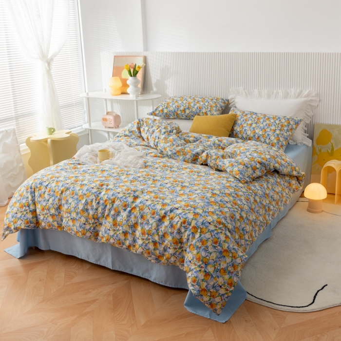 91家纺网 家纺一手货源 找家纺 金丝鸟家纺 2021新款花卉全棉四件套 巴黎花园