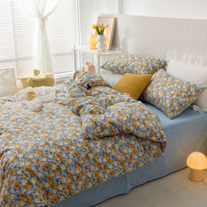 91家纺网 家纺一手货源 找家纺 金丝鸟家纺 2021新款花卉全棉四件套 巴黎花园