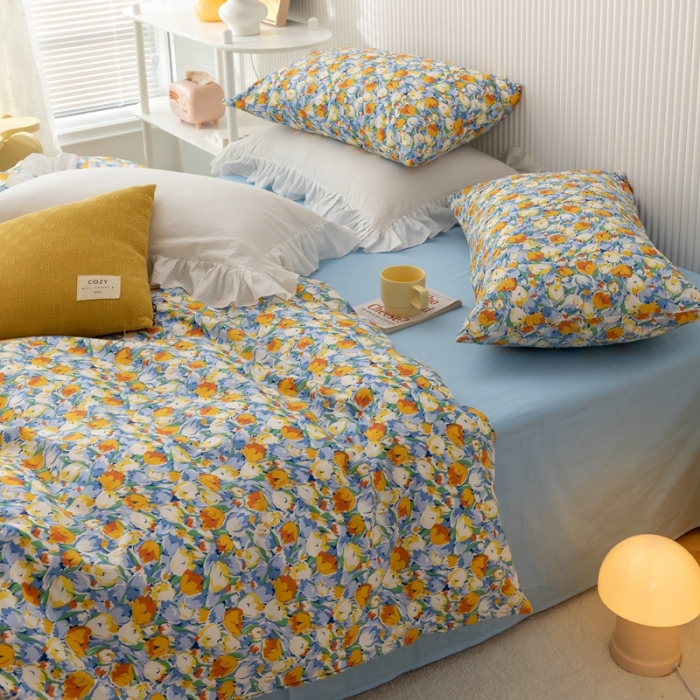 91家纺网 家纺一手货源 找家纺 金丝鸟家纺 2021新款花卉全棉四件套 巴黎花园