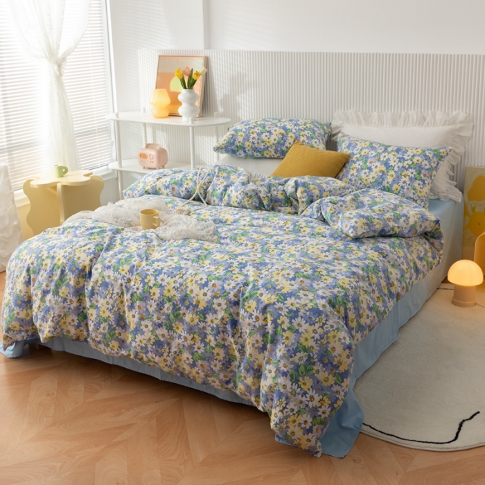 91家纺网 家纺一手货源 找家纺 金丝鸟家纺 2021新款花卉全棉四件套 凡尔赛