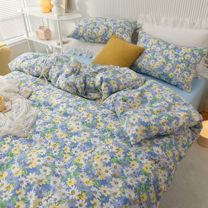 91家纺网 家纺一手货源 找家纺 金丝鸟家纺 2021新款花卉全棉四件套 凡尔赛