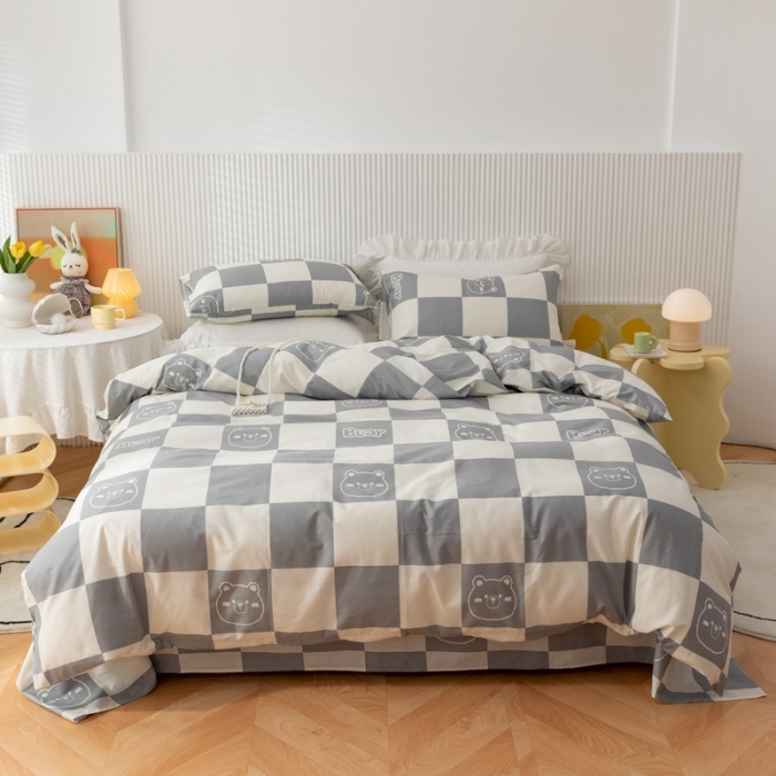 91家纺网 家纺一手货源 找家纺 金丝鸟家纺 2021新款花卉全棉四件套 格格熊