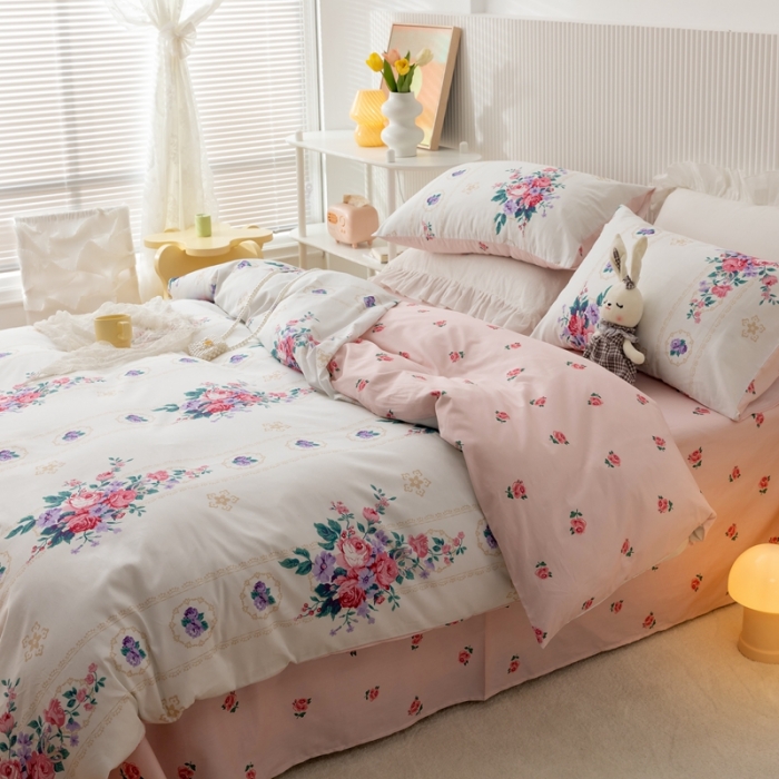 91家纺网 家纺一手货源 找家纺 金丝鸟家纺 2021新款花卉全棉四件套 花满庭