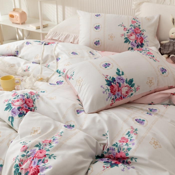 91家纺网 家纺一手货源 找家纺 金丝鸟家纺 2021新款花卉全棉四件套 花满庭