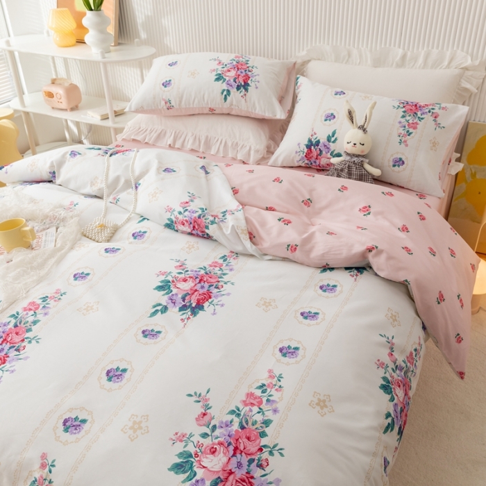 91家纺网 家纺一手货源 找家纺 金丝鸟家纺 2021新款花卉全棉四件套 花满庭