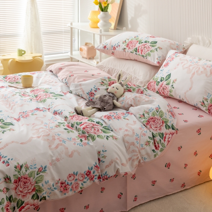 91家纺网 家纺一手货源 找家纺 金丝鸟家纺 2021新款花卉全棉四件套 花蔓