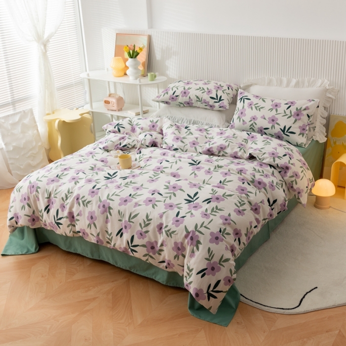 91家纺网 家纺一手货源 找家纺 金丝鸟家纺 2021新款花卉全棉四件套 晚风