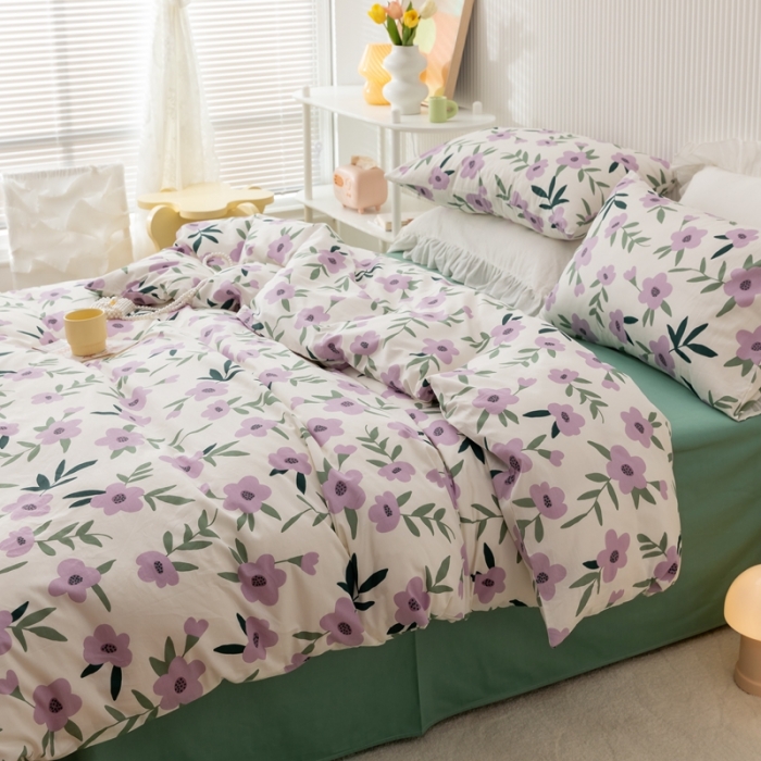 91家纺网 家纺一手货源 找家纺 金丝鸟家纺 2021新款花卉全棉四件套 晚风