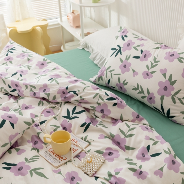 91家纺网 家纺一手货源 找家纺 金丝鸟家纺 2021新款花卉全棉四件套 晚风