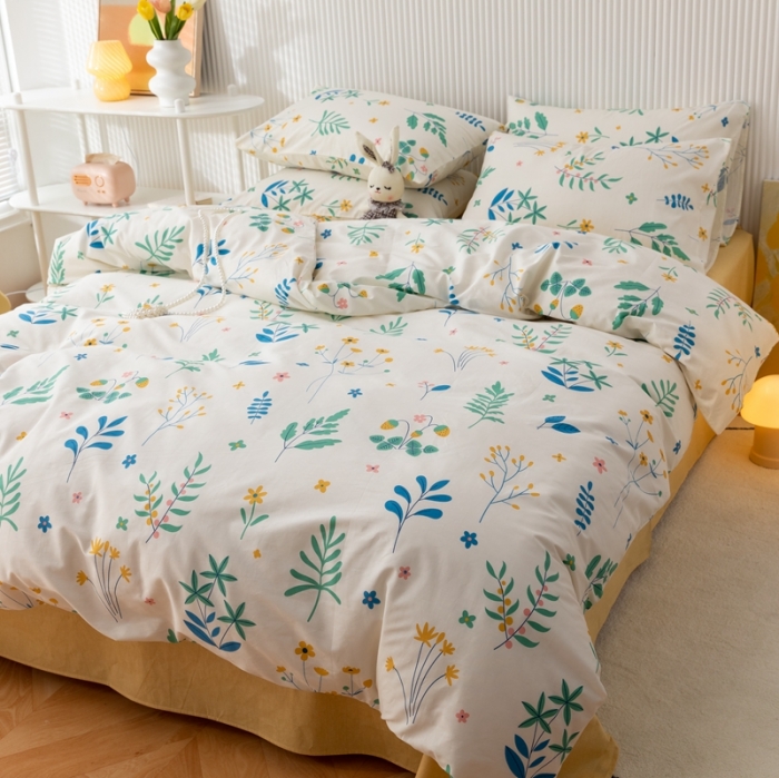 91家纺网 家纺一手货源 找家纺 金丝鸟家纺 2021新款花卉全棉四件套 枝丫