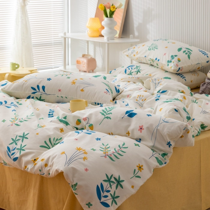 91家纺网 家纺一手货源 找家纺 金丝鸟家纺 2021新款花卉全棉四件套 枝丫