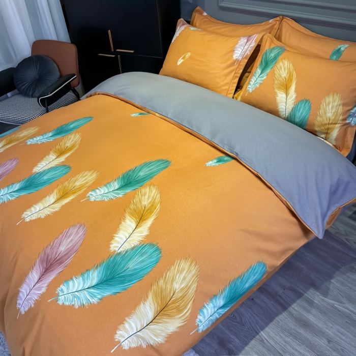 91家纺网 家纺一手货源 找家纺 金爱家 2021新款大版磨毛花卉系列四件套米卡-桔