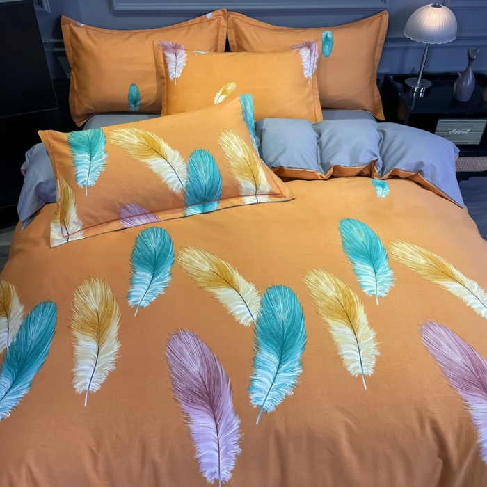 91家纺网 家纺一手货源 找家纺 金爱家 2021新款大版磨毛花卉系列四件套米卡-桔