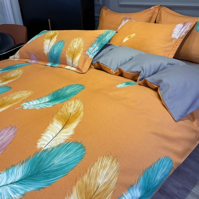 91家纺网 家纺一手货源 找家纺 金爱家 2021新款大版磨毛花卉系列四件套米卡-桔