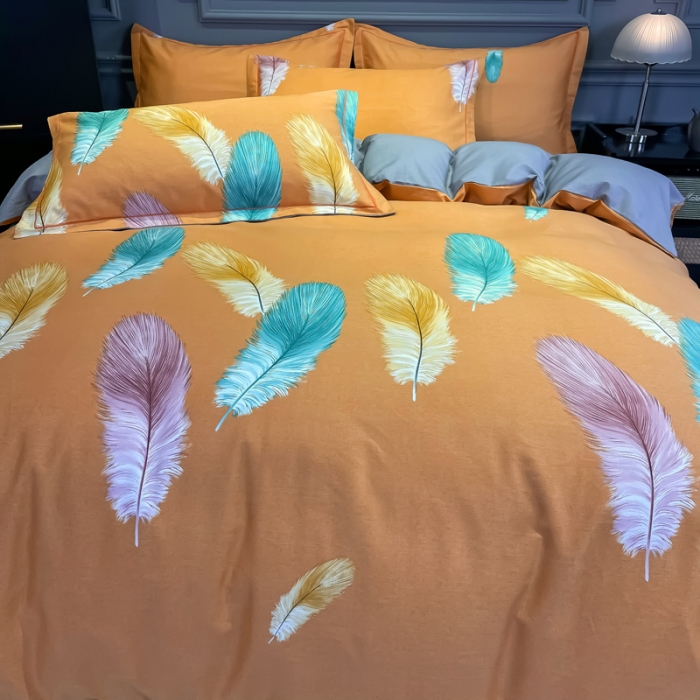 91家纺网 家纺一手货源 找家纺 金爱家 2021新款大版磨毛花卉系列四件套米卡-桔