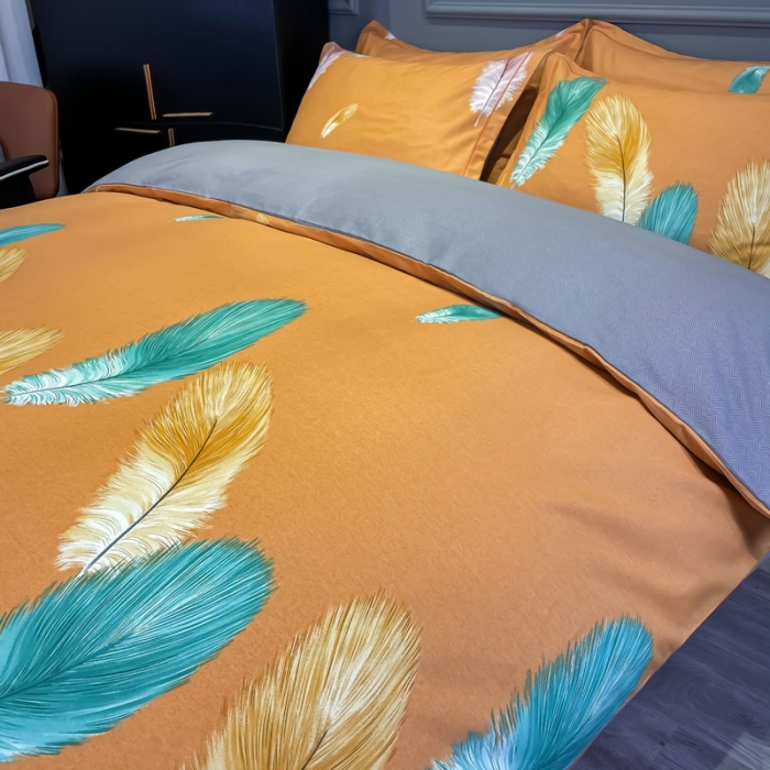 91家纺网 家纺一手货源 找家纺 金爱家 2021新款大版磨毛花卉系列四件套米卡-桔