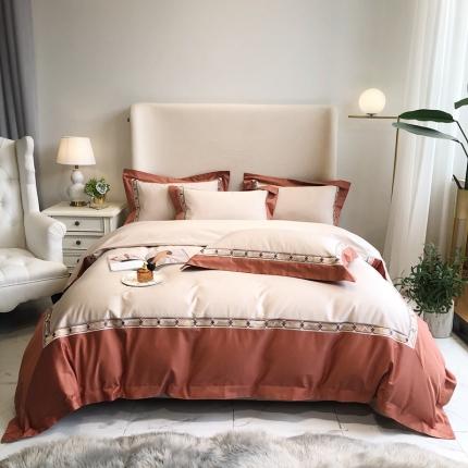 91家纺网 家纺一手货源 找家纺 （总）馨蕊 2021新款100支双股澳棉刺绣四件套-芭莎夫人