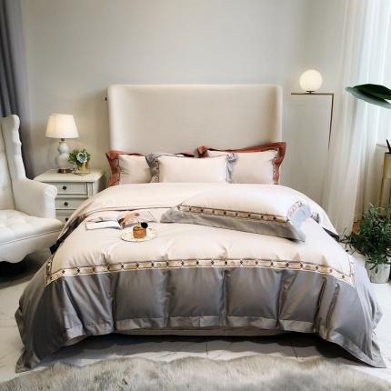 馨蕊2021新款100支双股澳棉刺绣四件套-芭莎夫人 高级灰