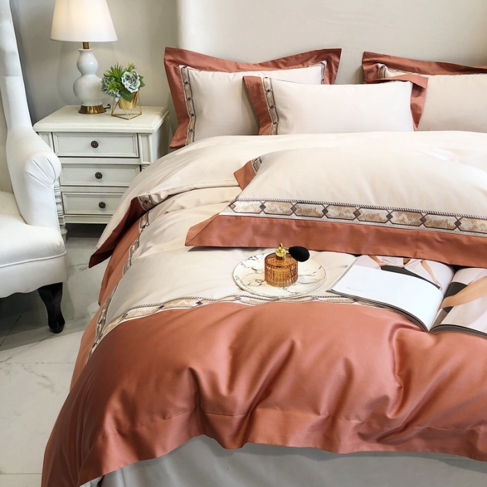 91家纺网 家纺一手货源 找家纺 馨蕊 2021新款100支双股澳棉刺绣四件套-芭莎夫人 古砖