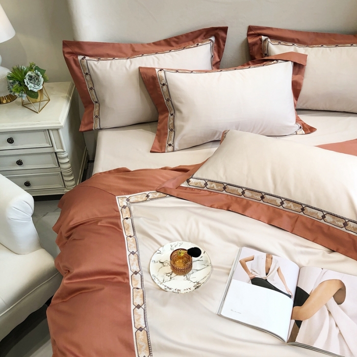 91家纺网 家纺一手货源 找家纺 馨蕊 2021新款100支双股澳棉刺绣四件套-芭莎夫人 古砖