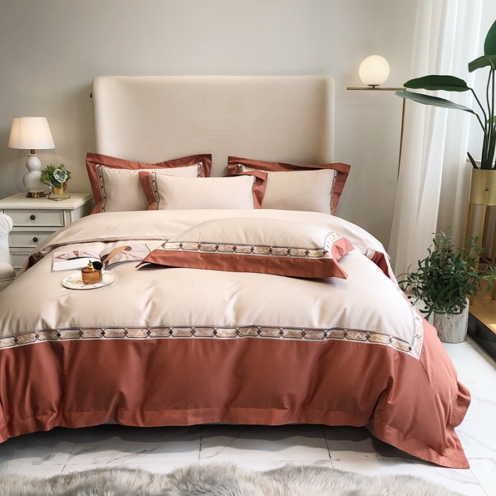 91家纺网 家纺一手货源 找家纺 馨蕊 2021新款100支双股澳棉刺绣四件套-芭莎夫人 古砖