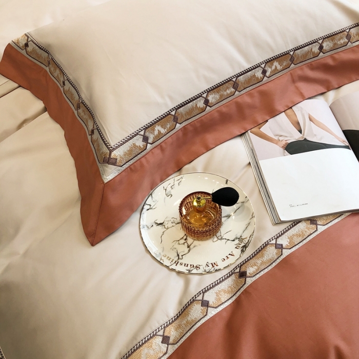 91家纺网 家纺一手货源 找家纺 馨蕊 2021新款100支双股澳棉刺绣四件套-芭莎夫人 古砖