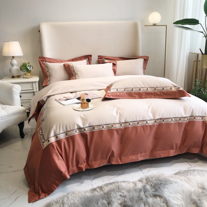 91家纺网 家纺一手货源 找家纺 馨蕊 2021新款100支双股澳棉刺绣四件套-芭莎夫人 古砖