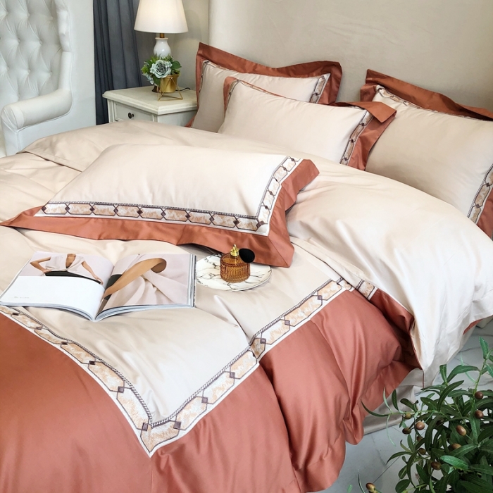 91家纺网 家纺一手货源 找家纺 馨蕊 2021新款100支双股澳棉刺绣四件套-芭莎夫人 古砖