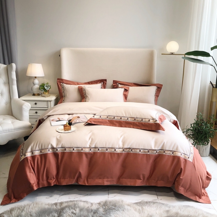 91家纺网 家纺一手货源 找家纺 馨蕊 2021新款100支双股澳棉刺绣四件套-芭莎夫人 古砖