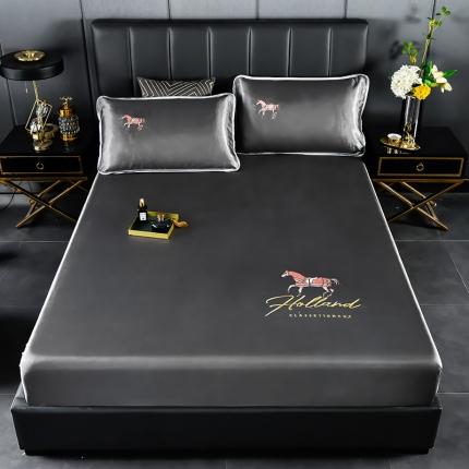 芃成家纺 2021新款冰丝凉席刺绣床笠款 爱马仕高级灰