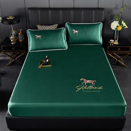 芃成家纺 2021新款冰丝凉席刺绣床笠款 爱马仕墨绿