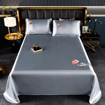 芃成家纺 2021新款冰丝凉席刺绣床单款 草莓浅灰