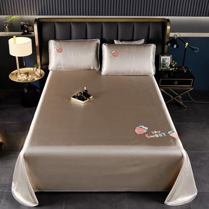 芃成家纺 2021新款冰丝凉席刺绣床单款 草莓咖色