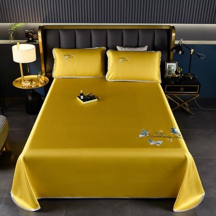 芃成家纺 2021新款冰丝凉席刺绣床单款 蝴蝶姜黄