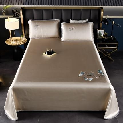 芃成家纺 2021新款冰丝凉席刺绣床单款 蝴蝶咖色