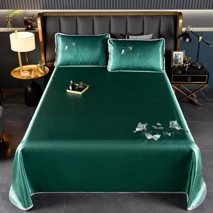 芃成家纺 2021新款冰丝凉席刺绣床单款 蝴蝶墨绿