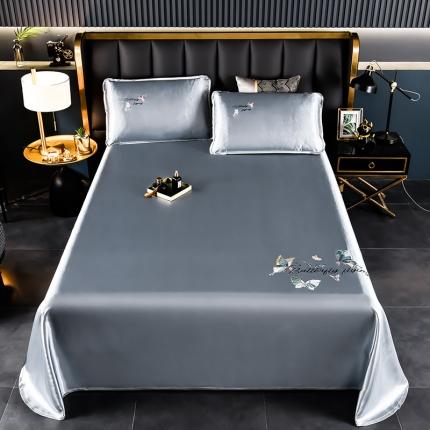 芃成家纺 2021新款冰丝凉席刺绣床单款 蝴蝶浅灰