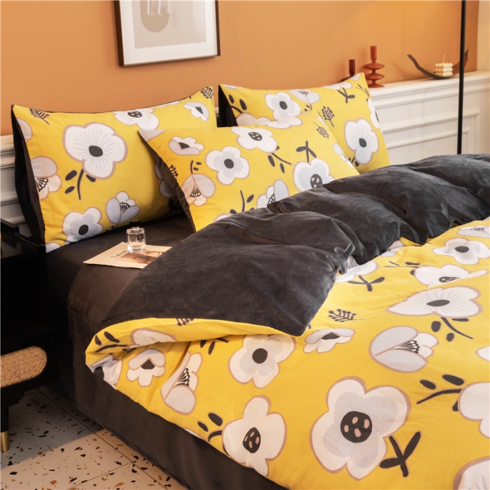 91家纺网 家纺一手货源 找家纺 芃成家纺 2021新款棉加绒四件套 东洋之花