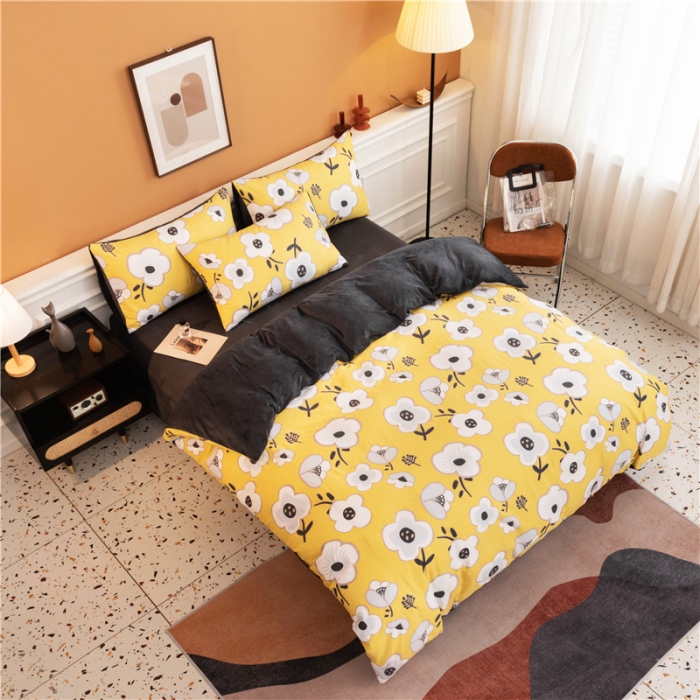 91家纺网 家纺一手货源 找家纺 芃成家纺 2021新款棉加绒四件套 东洋之花