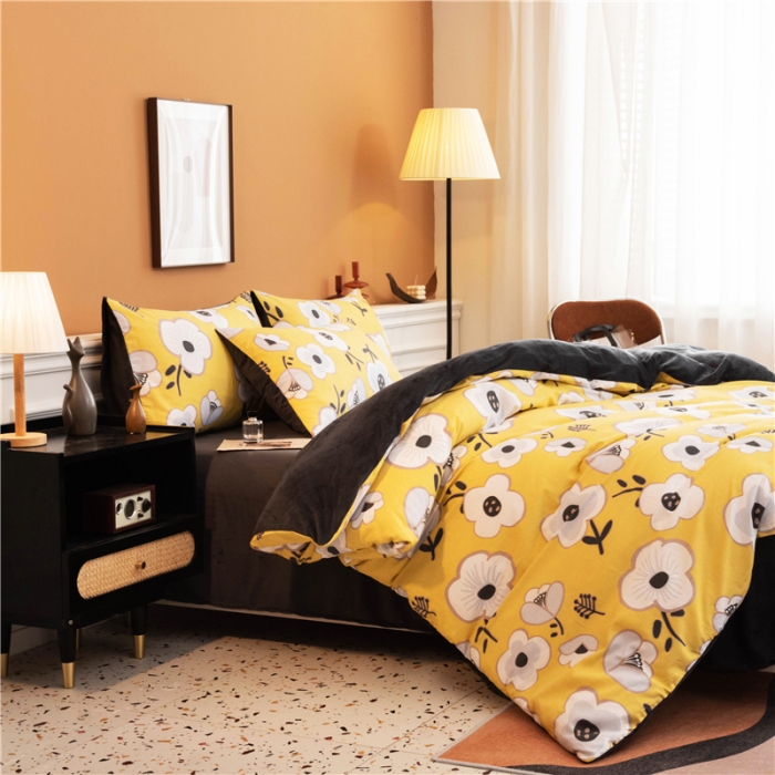 91家纺网 家纺一手货源 找家纺 芃成家纺 2021新款棉加绒四件套 东洋之花