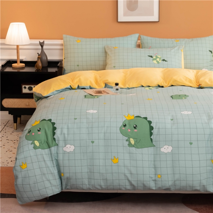 91家纺网 家纺一手货源 找家纺 芃成家纺 2021新款棉加绒四件套 动漫恐龙