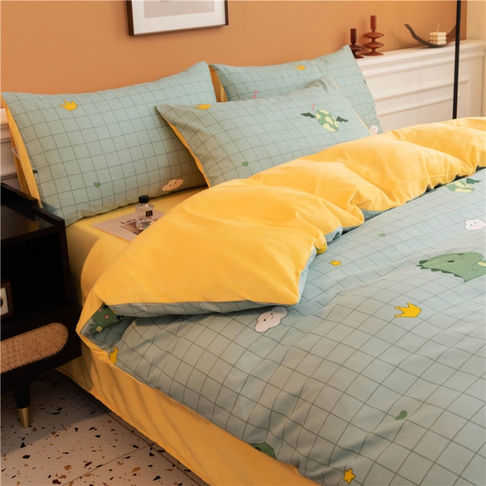 91家纺网 家纺一手货源 找家纺 芃成家纺 2021新款棉加绒四件套 动漫恐龙