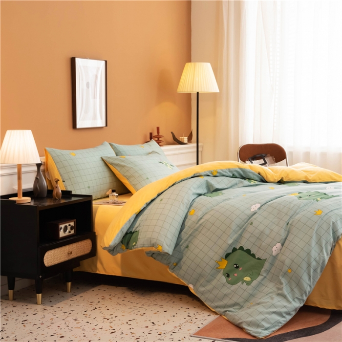 91家纺网 家纺一手货源 找家纺 芃成家纺 2021新款棉加绒四件套 动漫恐龙