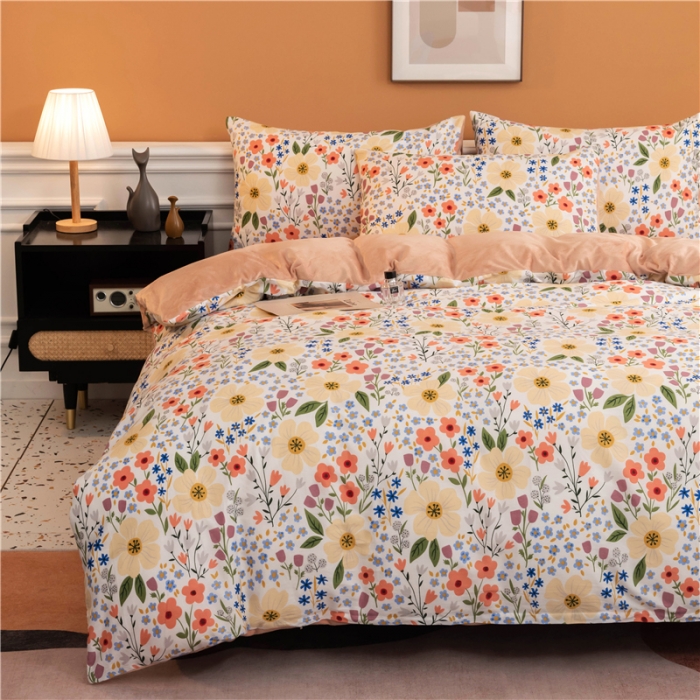 91家纺网 家纺一手货源 找家纺 芃成家纺 2021新款棉加绒四件套 花田梦