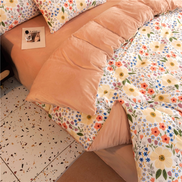 91家纺网 家纺一手货源 找家纺 芃成家纺 2021新款棉加绒四件套 花田梦